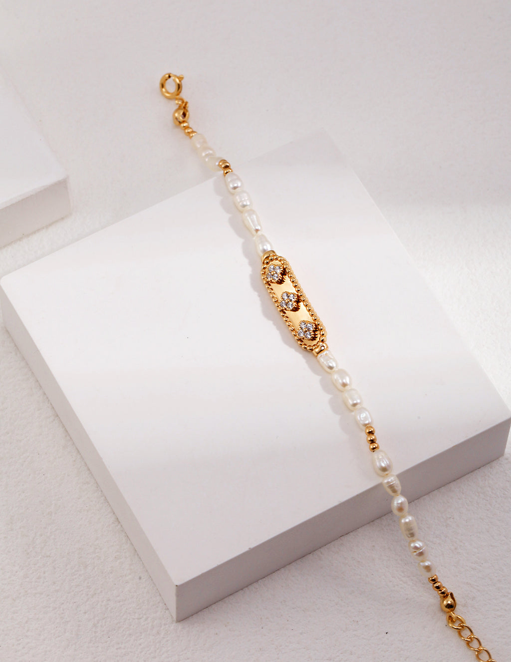 925 Sterling Silver Natural Pearl and Cubic Zirconia Bracelet - Silver