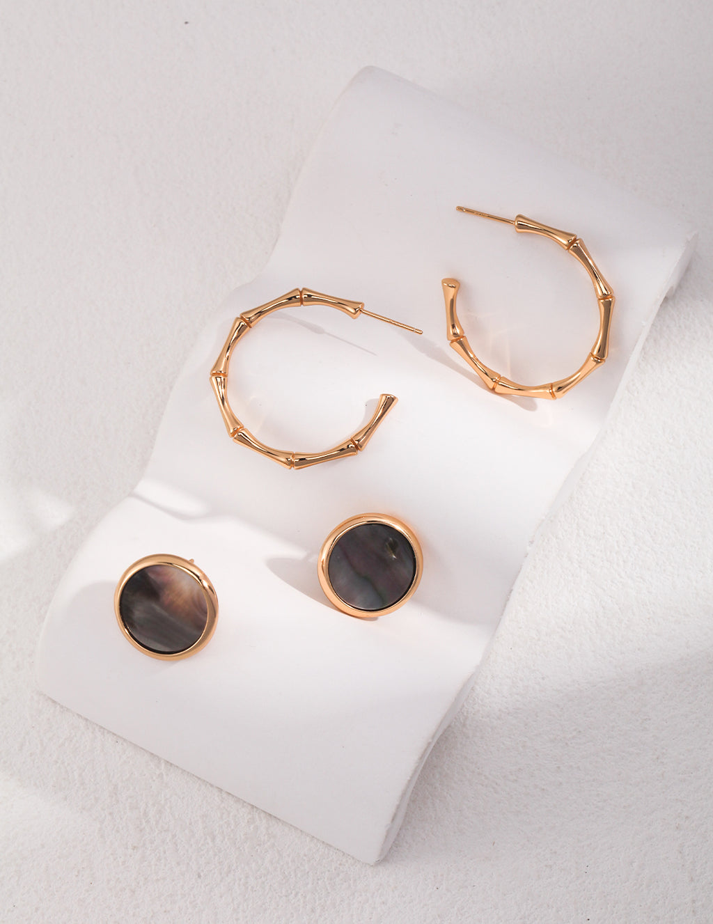 925 Sterling Silver 黑贝壳 Earrings - Silver