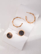 925 Sterling Silver 黑贝壳 Earrings - Silver