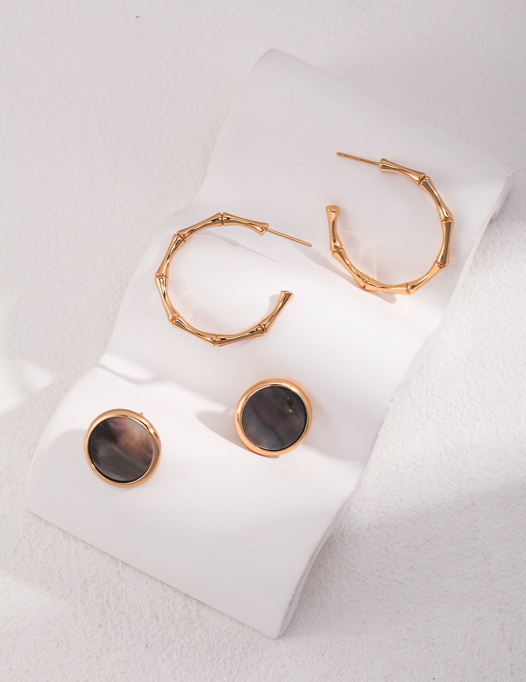925 Sterling Silver 黑贝壳 Earrings - Silver