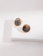 925 Sterling Silver 黑贝壳 Earrings - Silver