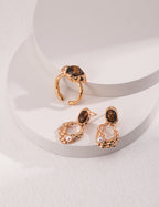 925 Sterling Silver Tiger’s Eye and Natural Pearl Earrings - Silver