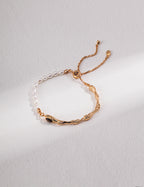 925 Sterling Silver Tiger’s Eye and Natural Pearl Bracelet - Silver