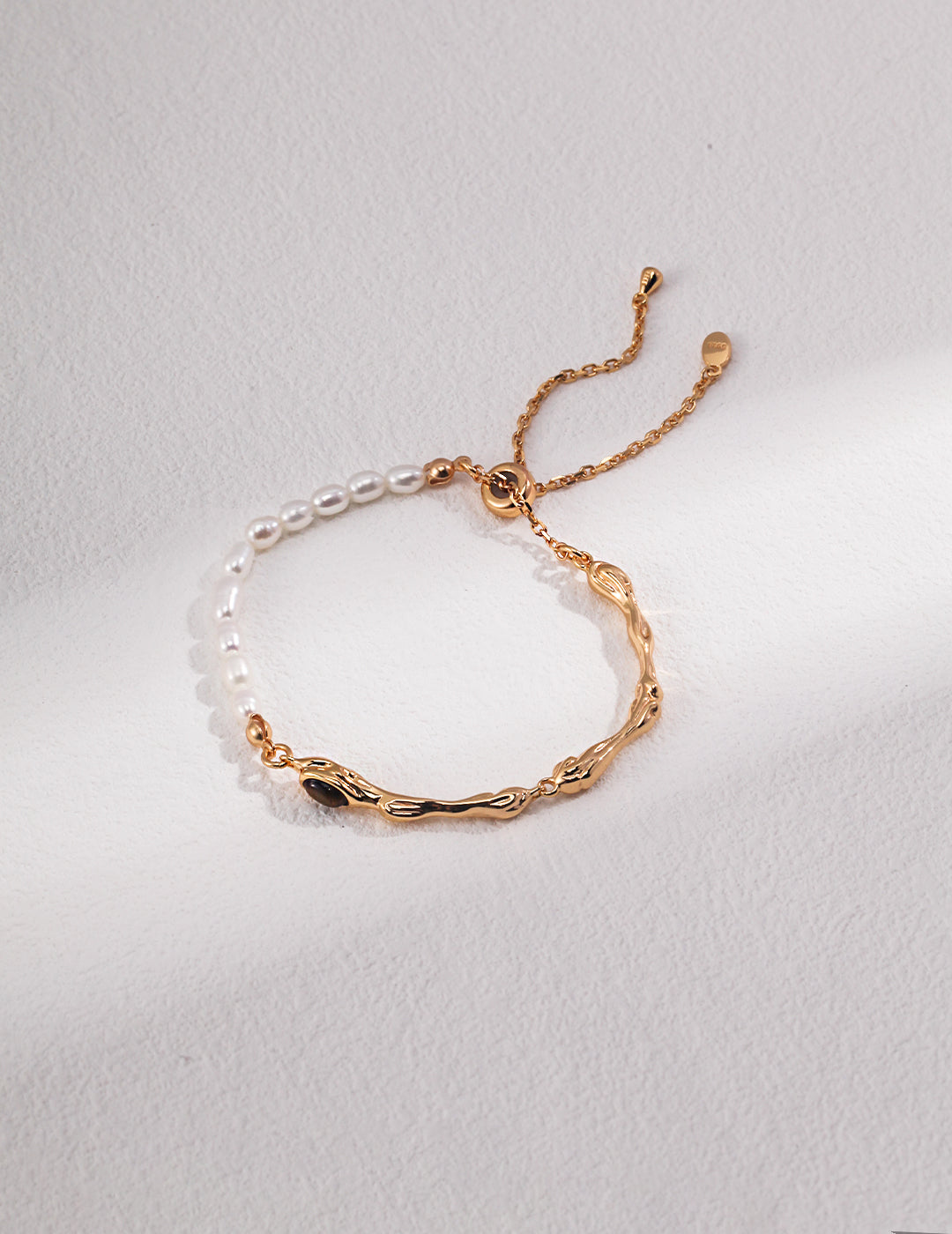 925 Sterling Silver Tiger’s Eye and Natural Pearl Bracelet - Silver