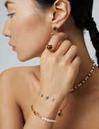 925 Sterling Silver Tiger’s Eye and Natural Pearl Bracelet - Silver