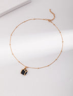 925 Sterling Silver Fluid Black Agate Necklace - Silver