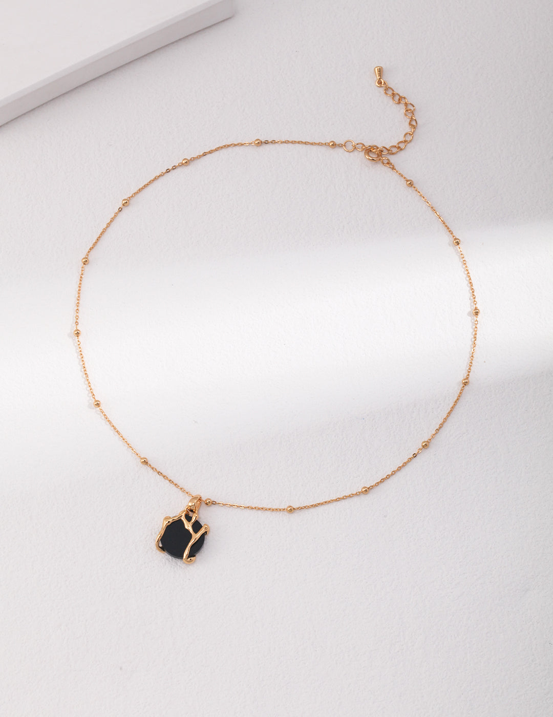 925 Sterling Silver Fluid Black Agate Necklace - Silver