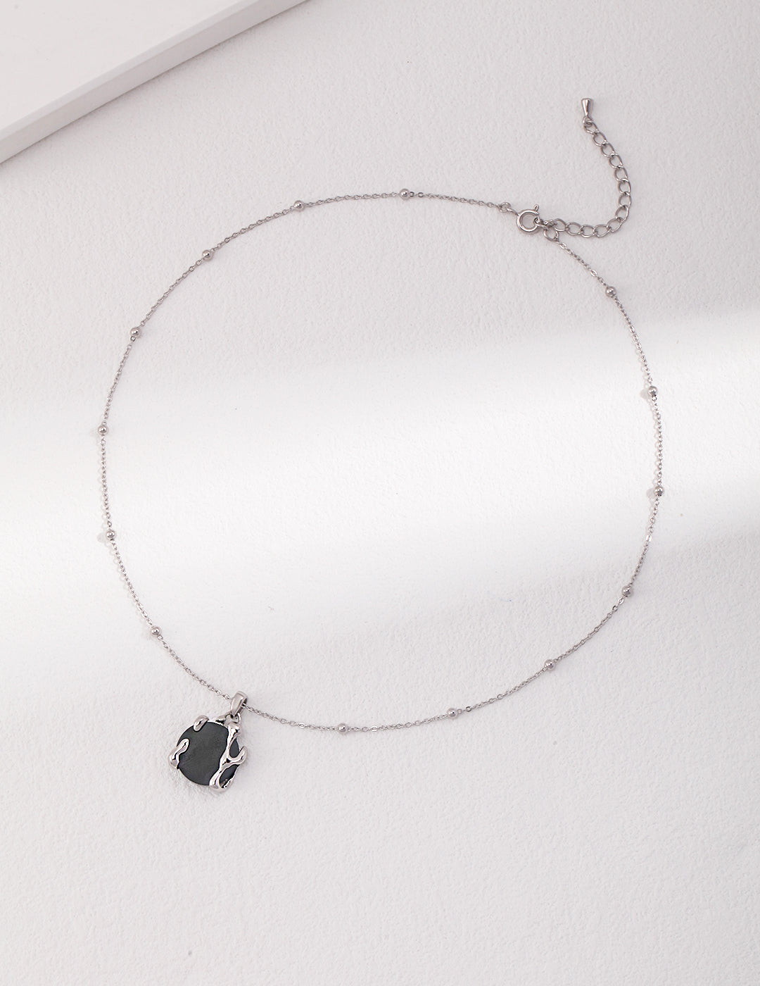 925 Sterling Silver Fluid Black Agate Necklace - Silver