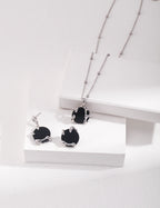 925 Sterling Silver Fluid Black Agate Necklace - Silver