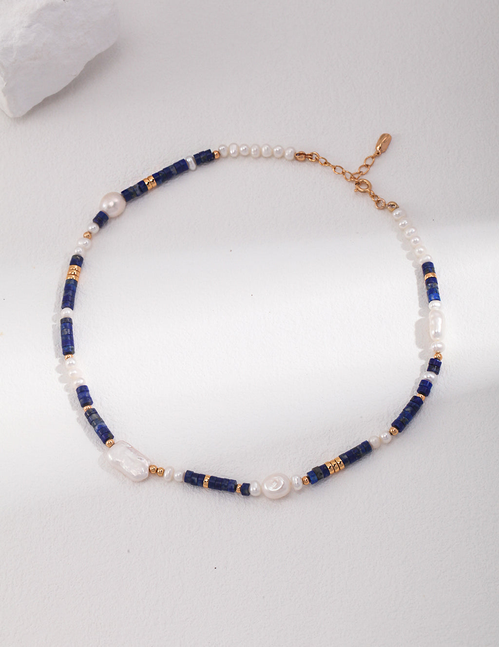 925 Sterling Silver Natural Pearl and Lapis Lazuli Necklace - Silver