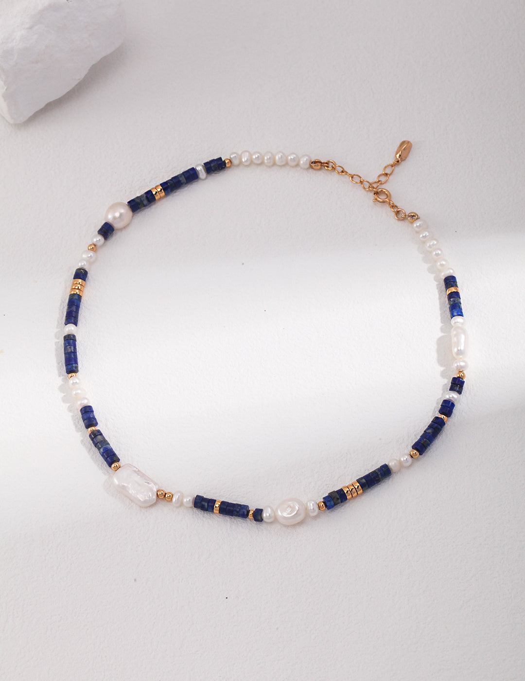 925 Sterling Silver Natural Pearl and Lapis Lazuli Necklace - Silver