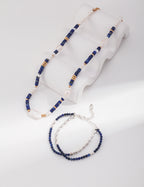 925 Sterling Silver Natural Pearl and Lapis Lazuli Necklace - Silver