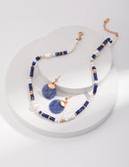 925 Sterling Silver Natural Pearl and Lapis Lazuli Necklace - Silver