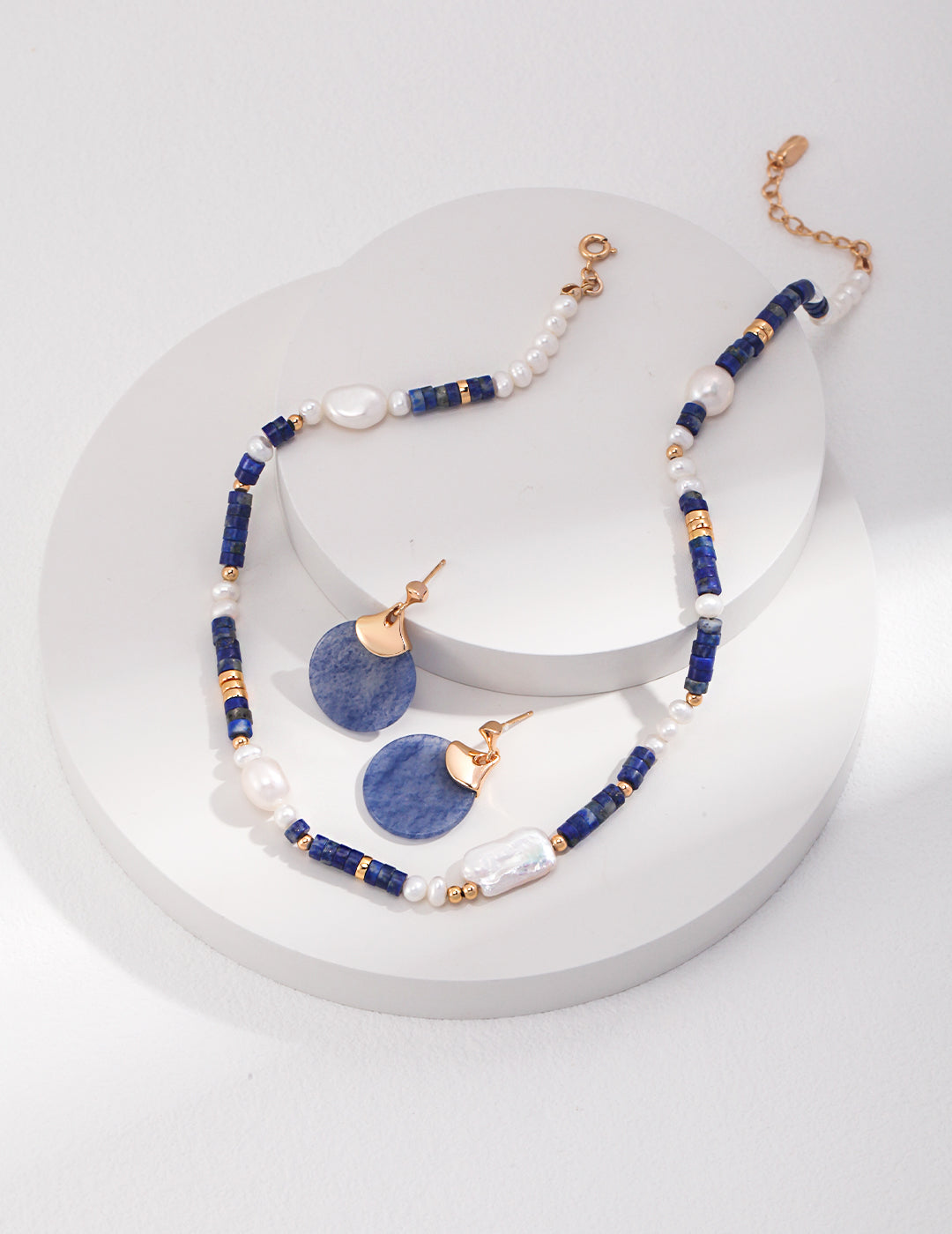925 Sterling Silver Natural Pearl and Lapis Lazuli Necklace - Silver