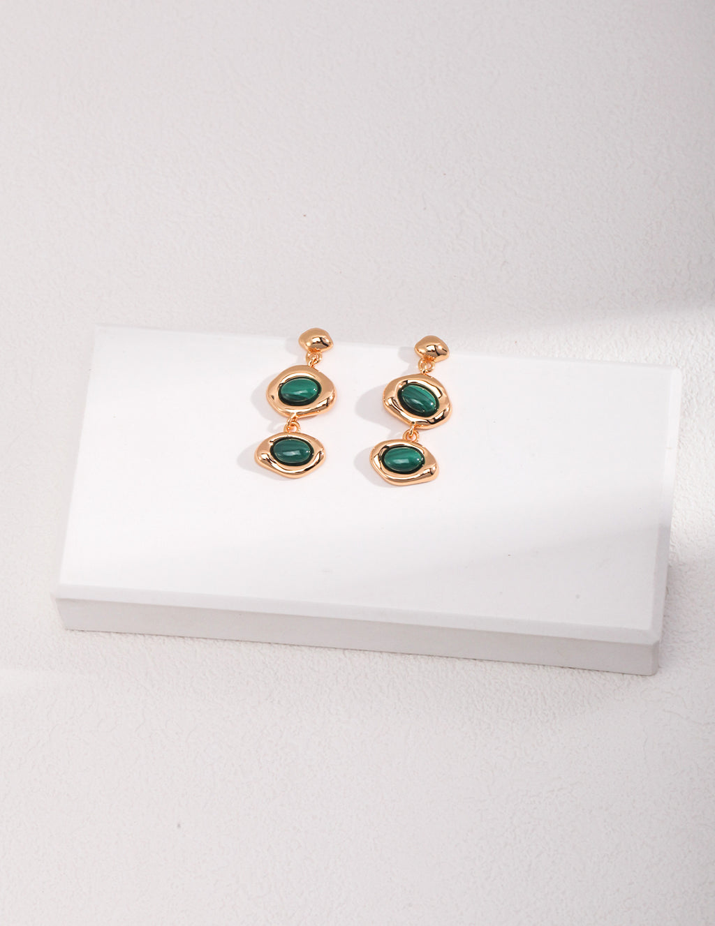 925 Sterling Silver Black Agate and Malachite Earrings - Silver