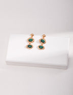 925 Sterling Silver Black Agate and Malachite Earrings - Silver