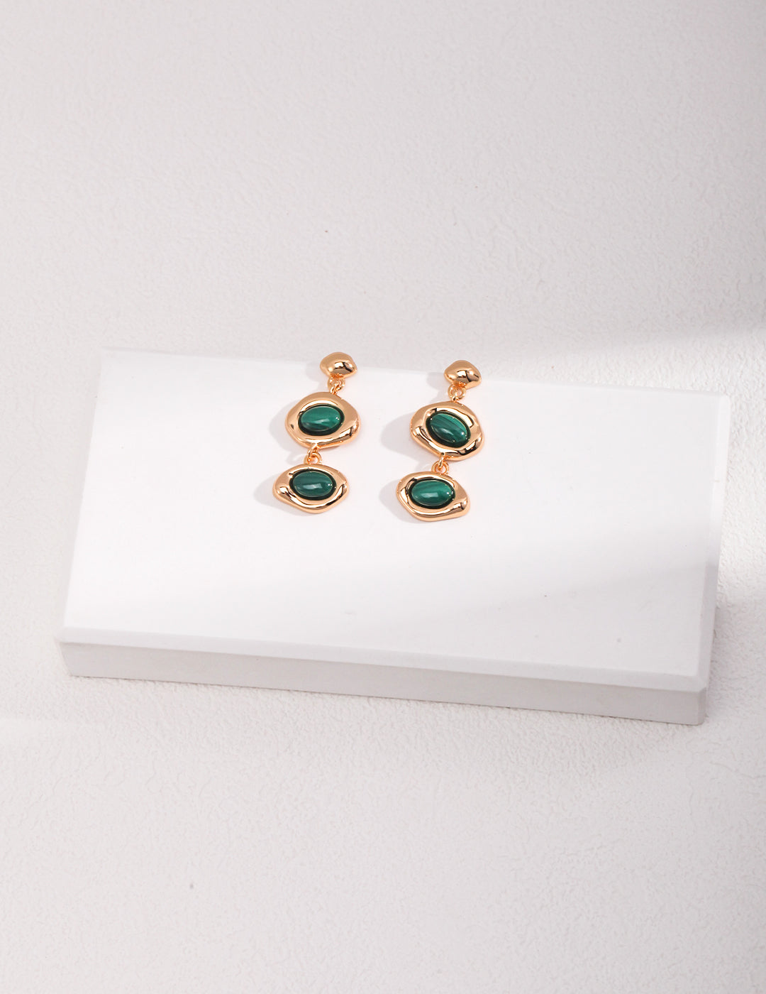 925 Sterling Silver Black Agate and Malachite Earrings - Silver