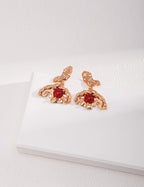925 Sterling Silver Leaf Red Agate Earrings - Silver
