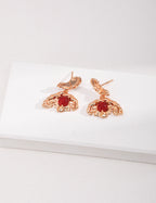 925 Sterling Silver Leaf Red Agate Earrings - Silver