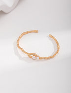 925 Sterling Silver Natural Pearl Bangle - Silver