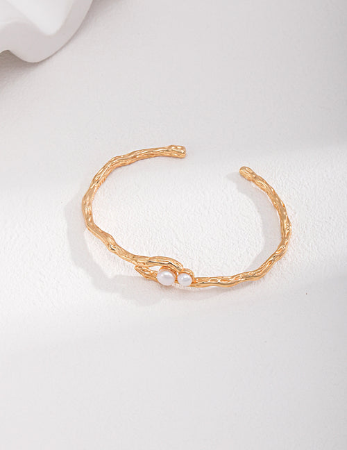 925 Sterling Silver Natural Pearl Bangle - Silver