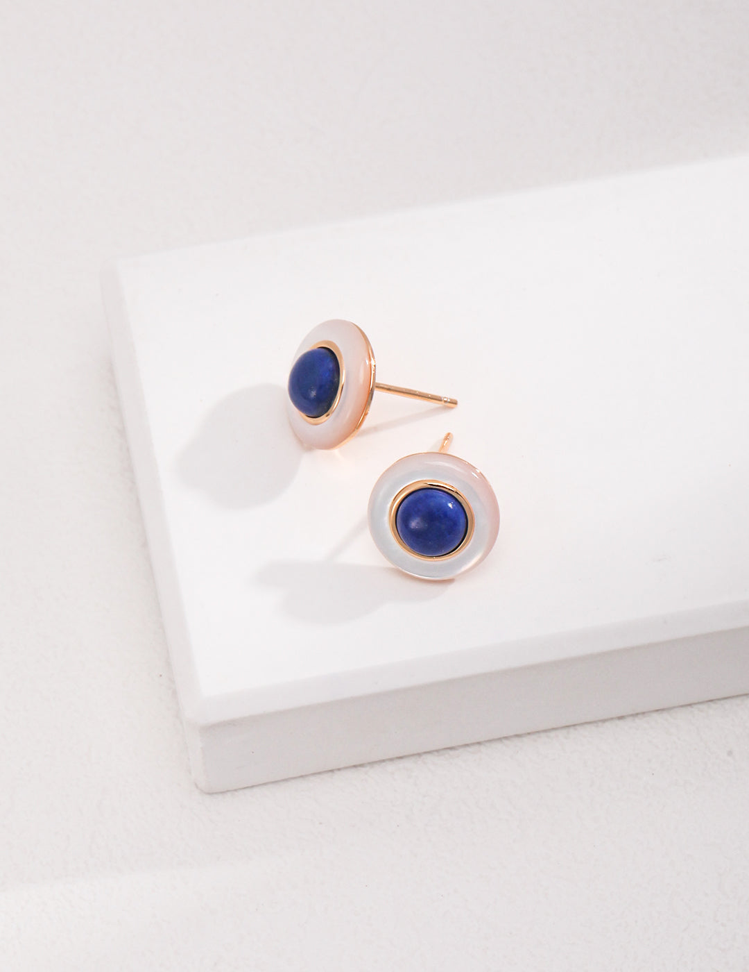 925 Sterling Silver Lapis Lazuli and 白母贝 Earrings - Silver