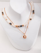 925 Sterling Silver Natural Pearl and Mother of Pearl Necklace - Silver