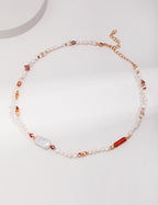925 Sterling Silver 草莓晶碎石 and Natural Pearl Necklace - Silver
