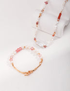 925 Sterling Silver 草莓晶碎石 and Natural Pearl Necklace - Silver