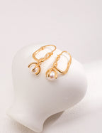 925 Sterling Silver Natural Pearl Earrings - Vintage Gold