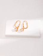 925 Sterling Silver Natural Pearl Earrings - Vintage Gold