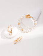 925 Sterling Silver Natural Pearl Earrings - Vintage Gold