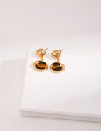 925 Sterling Silver Natural Tiger’s Eye Earrings - Vintage Gold