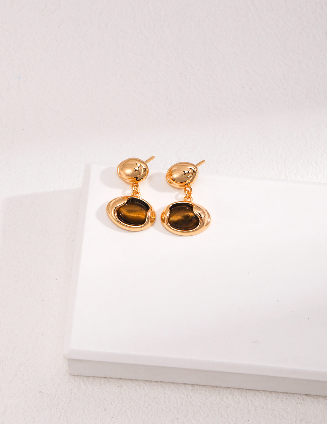 925 Sterling Silver Natural Tiger’s Eye Earrings - Vintage Gold