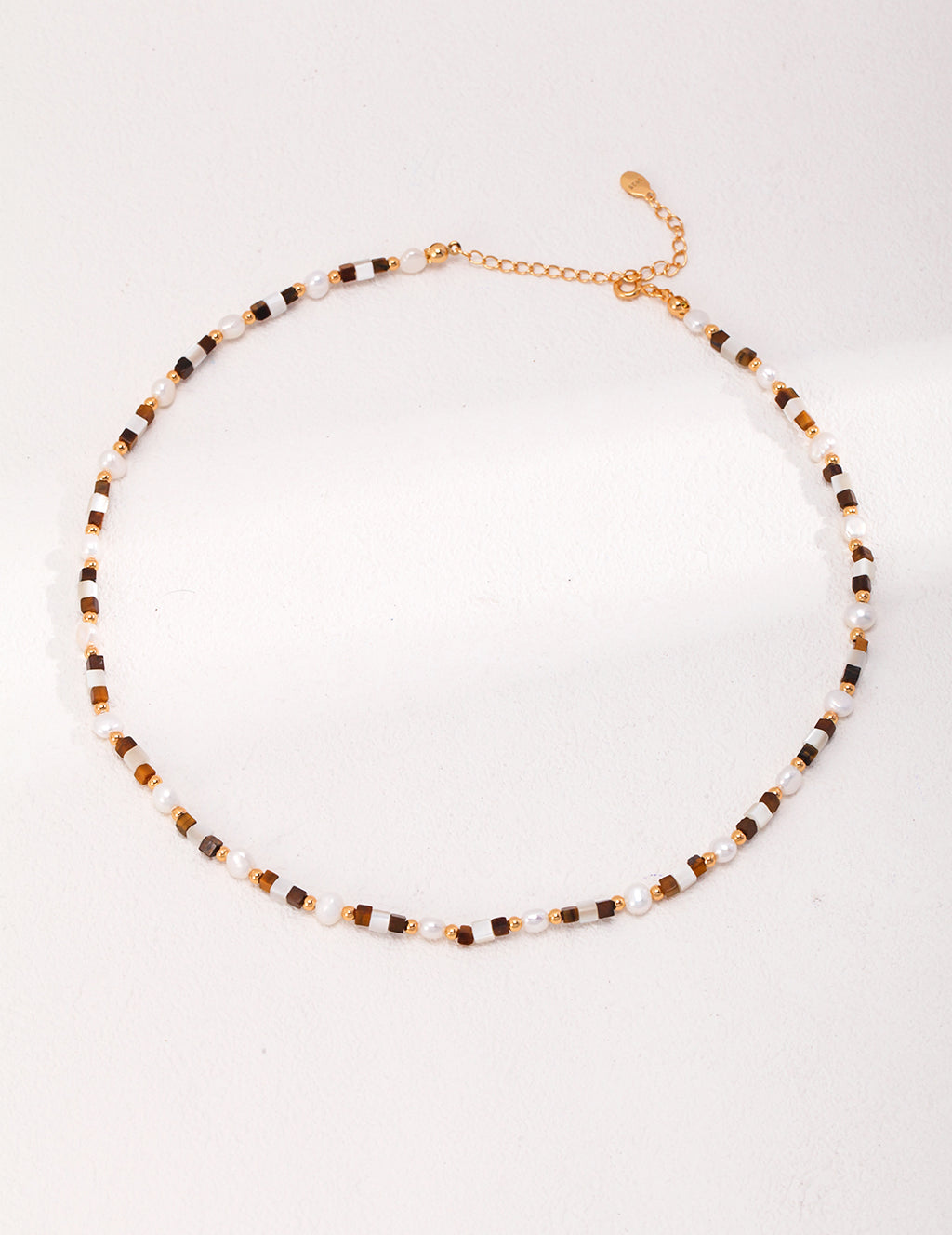 925 Sterling Silver Pearl, Mother of Pearl and Tiger’s Eye Necklace