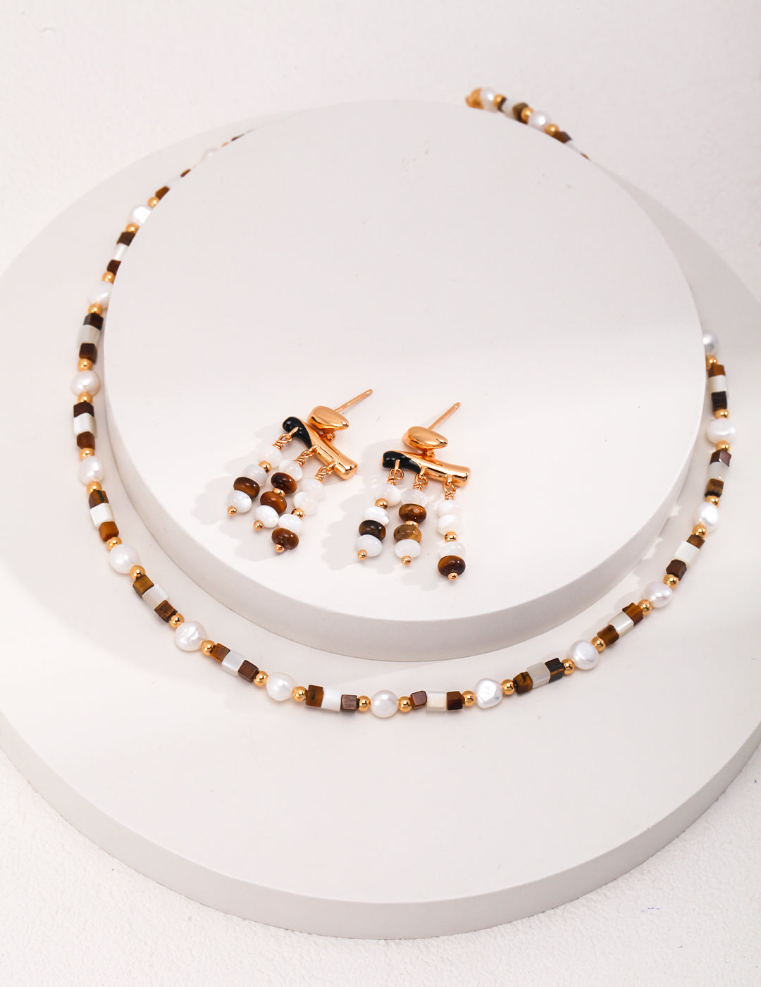 925 Sterling Silver Pearl, Mother of Pearl and Tiger’s Eye Necklace