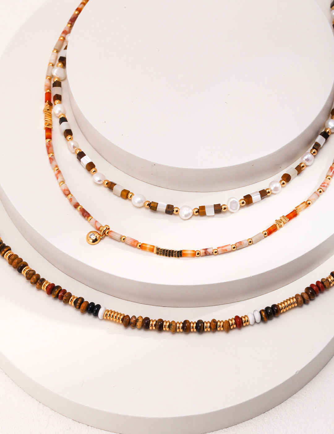 925 Sterling Silver Pearl, Mother of Pearl and Tiger’s Eye Necklace