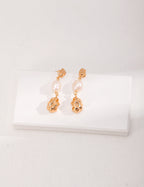 925 Sterling Silver Natural Pearl Earrings - Vintage Gold