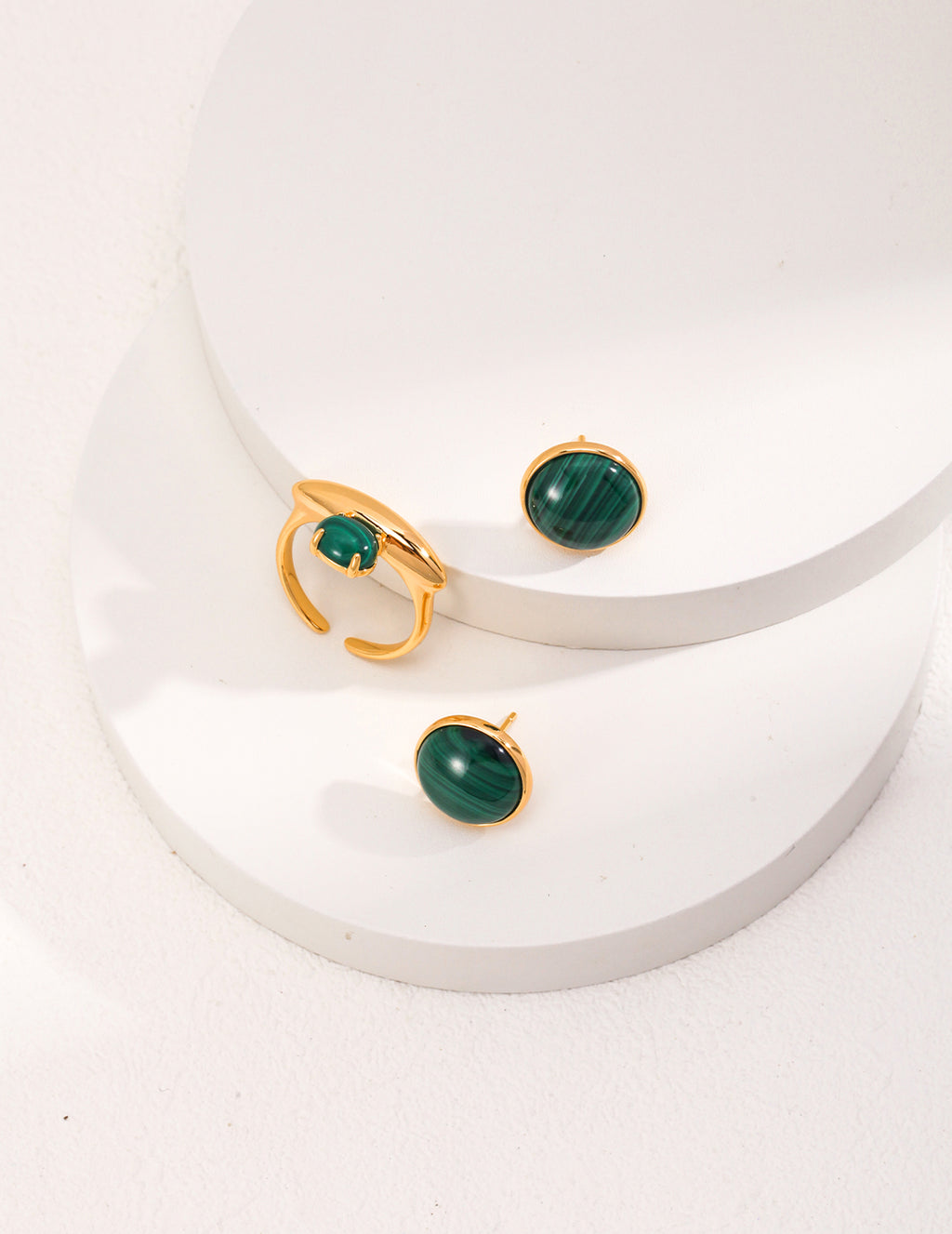 925 Sterling Silver Malachite Earrings - Vintage Gold