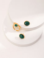 925 Sterling Silver Malachite Earrings - Vintage Gold