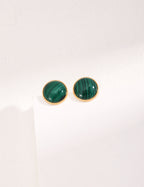 925 Sterling Silver Malachite Earrings - Vintage Gold