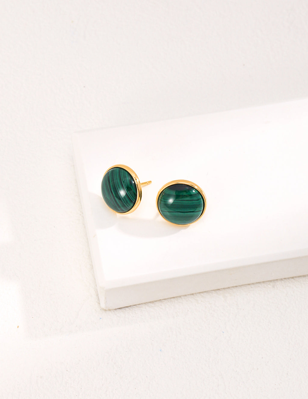925 Sterling Silver Malachite Earrings - Vintage Gold