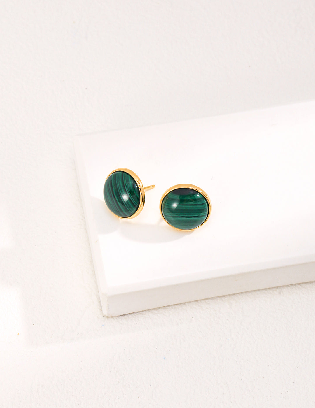 925 Sterling Silver Malachite Earrings - Vintage Gold