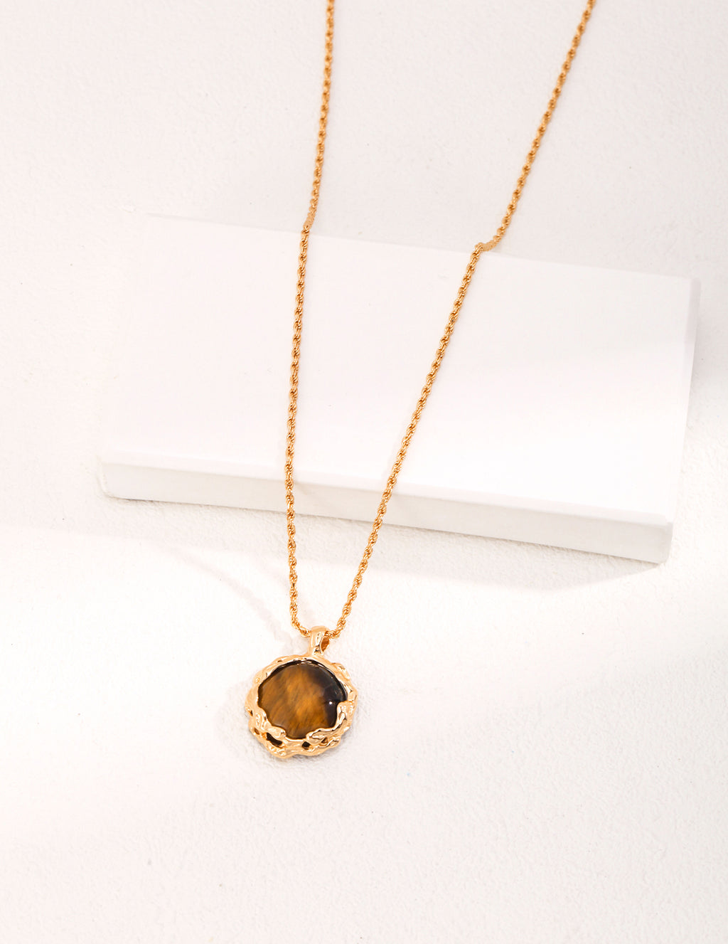 925 Sterling Silver Tiger’s Eye Necklace - Vintage Gold