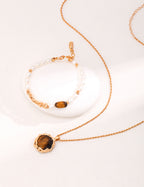925 Sterling Silver Tiger’s Eye Necklace - Vintage Gold