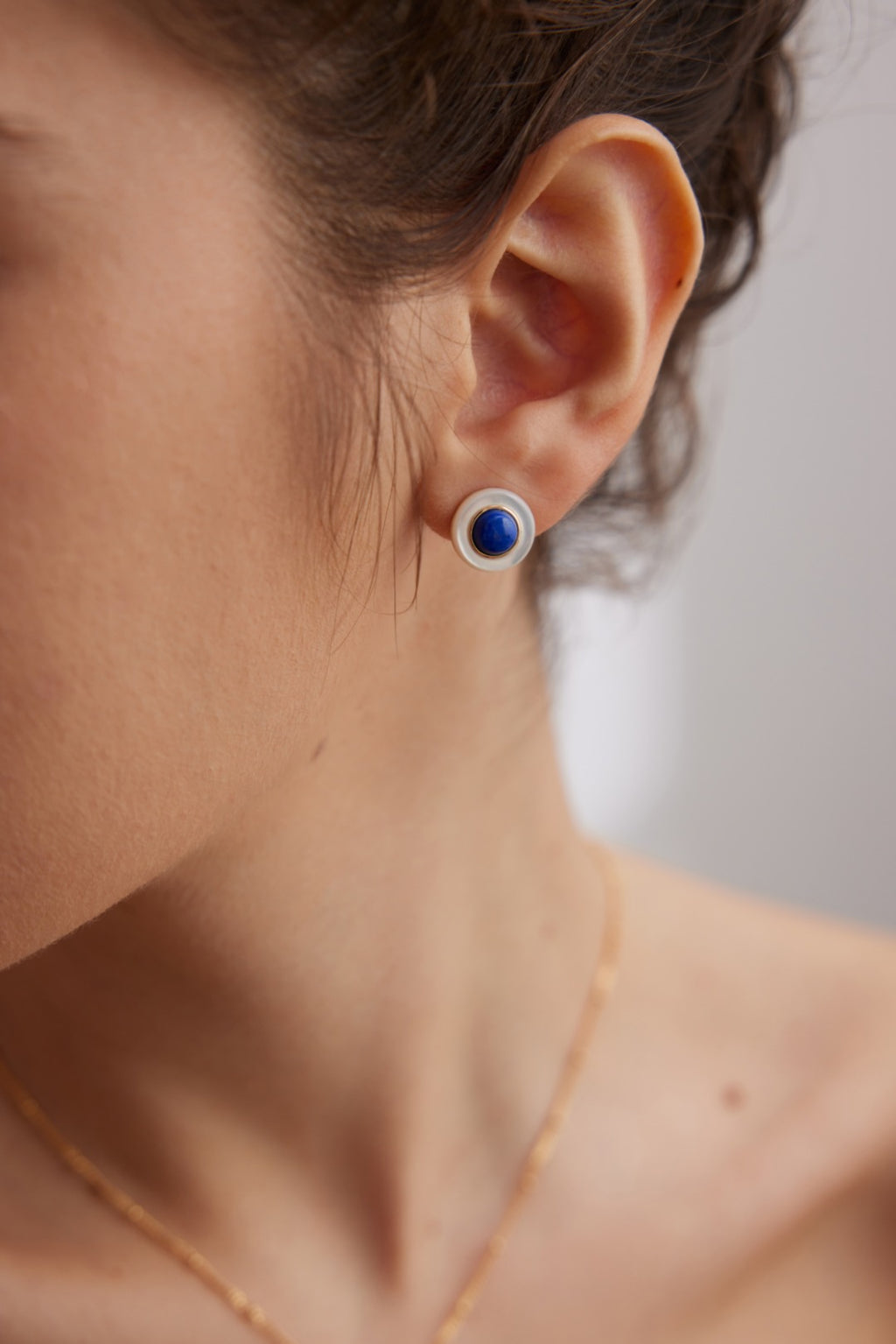 925 Sterling Silver Lapis Lazuli and 白母贝 Earrings - Silver