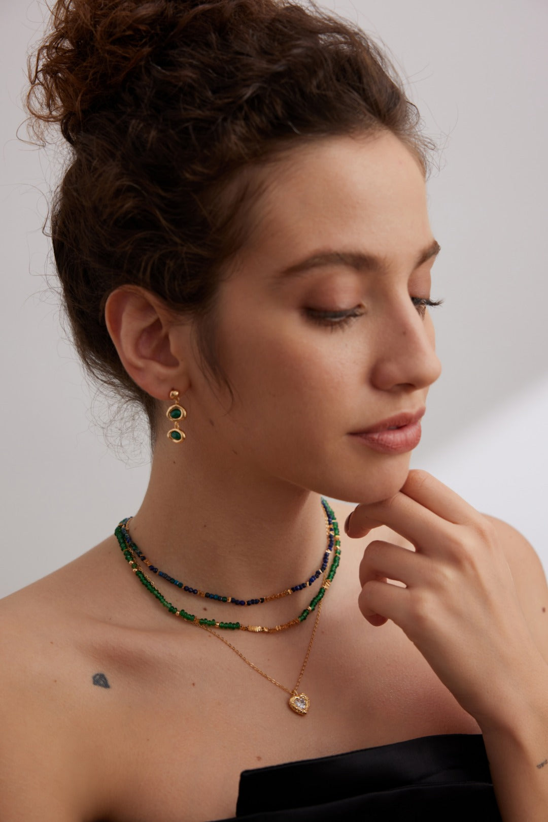 925 Sterling Silver Black Agate and Malachite Earrings - Silver