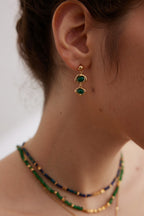925 Sterling Silver Black Agate and Malachite Earrings - Silver
