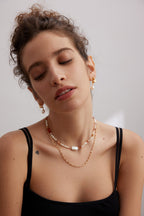 925 Sterling Silver 草莓晶碎石 and Natural Pearl Necklace - Silver