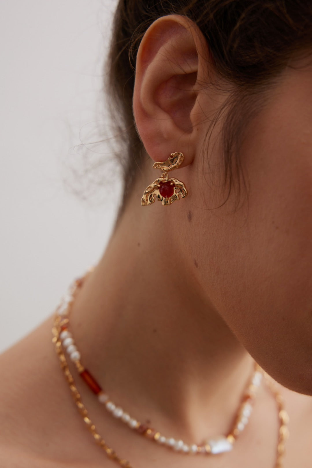 925 Sterling Silver Leaf Red Agate Earrings - Silver